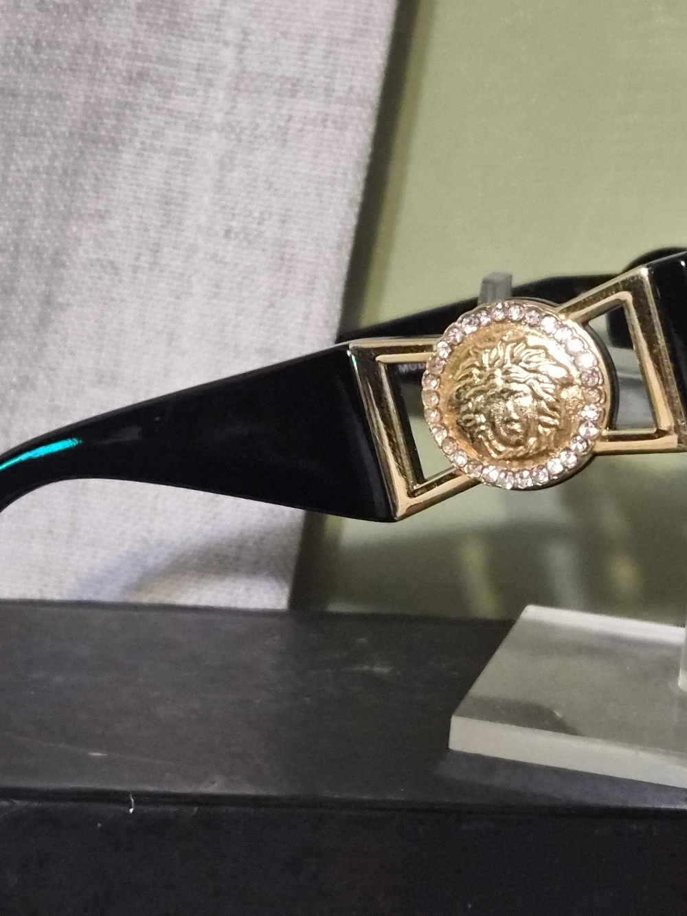 Gold Medallion Accent Black Women's Sunglasses Temple